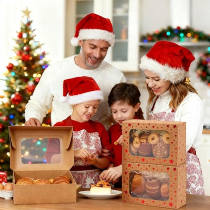 24 Pack Brown Cookie Boxes, 9x6x3Inch Red Star Baking Boxes for Gift Giving,Kraft Boxes with Window,Holiday Treat Boxes for Pastry,Cookie Tin Containers Box for Baked Goods Packaging - color: Red Star-Brown