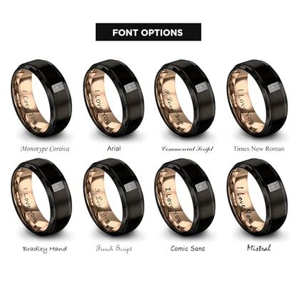 Gift for Muslim Devotee - Prayer Rug Pattern Ring - Black Yellow Rose Gold - Band - Anniversary Wedding - Personalized Custom Engraving - Flat Dome Bevel - 8mm - Men Women - Tungsten Carbide - color: 05 - Rose Gold Black Tungsten