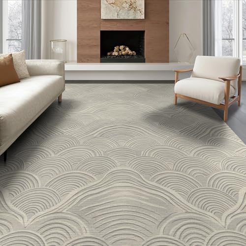 8'x10' Washable Modern Wave Area Rug, Beige Foldable Oversized Carpet Non-Slip Flatwoven Floor Covering for Living Room, Under Sectional, Family Room | Ref:1903050 - color: Beige/Pattern 12, size: 8' x 10' (Rectangular)