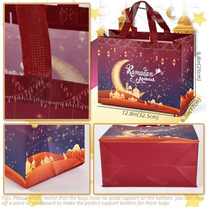 24PCS Ramadan Mubarak Reusable Gift Bags, Assorted Sizes Treat Bags with Handles, Ramadan Mubarak Party Bags, Multifunctional Non-Woven Ramadan Bags for Gifts Wrapping, Ramadan Kareem Party Supplies