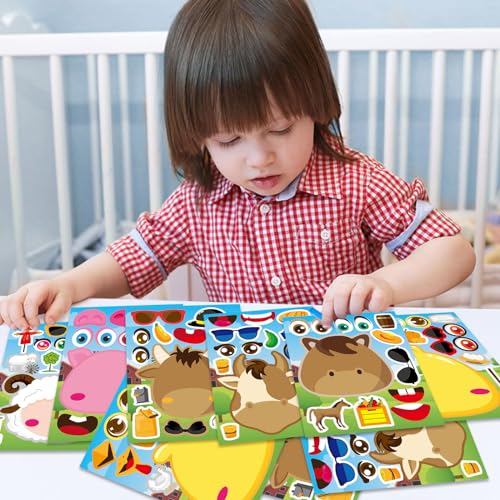 Make Your Own Farm Animal Sticker, Fall Autumn Animal Sticker | 24 PCS Make-a-face Sticker Sheets Mix and Match with Sheep, Pigs, Cow and Chickens,Goodie Bags Stuffers, Party Favor Craft - style: Farm Animal