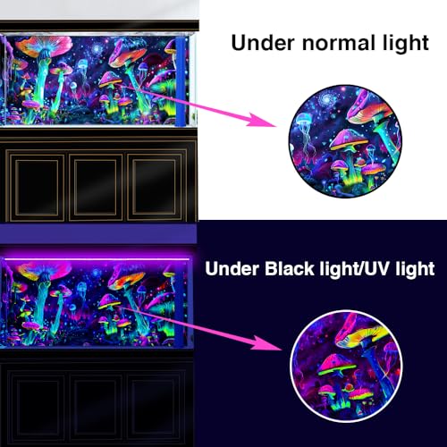 30X12IN Blacklight Aquarium Background UV Reactive Mushroom Background Starry Sky Terrarium Background with 10 EVA Double-Sided Tape - size: 30X12in/75X30cm