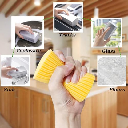 6-Pack Damp Clean Duster Sponge,Magic Sponge Eraser for Housekeeping,Reusable Cleaning Sponge for Blinds,Vents,Mirrors,Glass, Baseboards,Window Track Grooves and Railings (Yellow) - color: Yellow