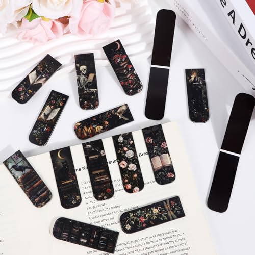 Wxiben Dark Academia Magnetic Bookmark - 30 Pcs Gothic Flower Book Mark Magnets Retro Aesthetic Bookmarks Magnetic Skull Plants Dragonfly Book Markers Page Clip for Women Students Teacher Reading Gift - style: Dark Academia