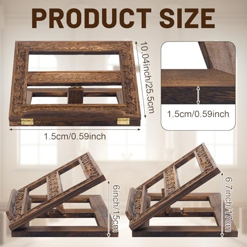 Adjustable Wooden Bible Stand Carved Missal Stand Holder Folding Display 10 x 13 Inch Book Holder for Bibles Books Reading Religious Prayer