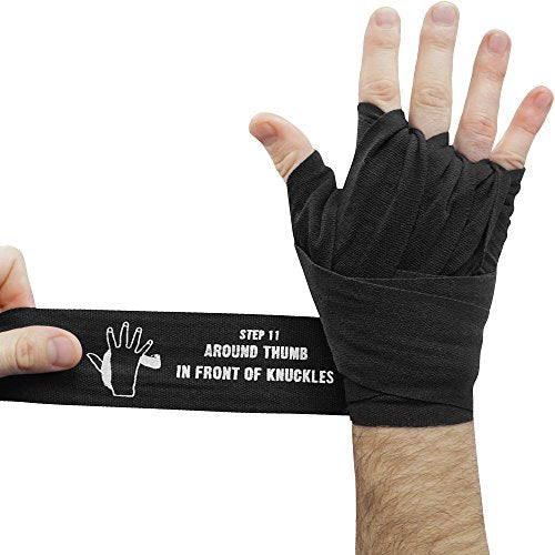 ArrowWay Instructional Hand Wraps w/Printed Directions for Boxing & MMA - 142" Meister Elastic - color: Black