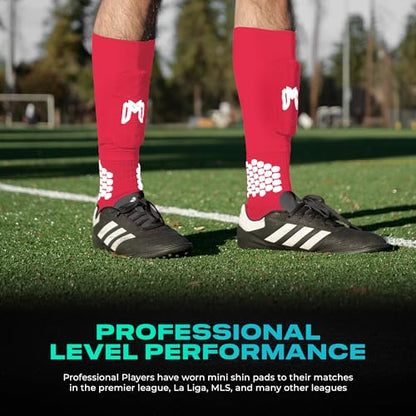 MediCaptain Mini Shin Guards Soccer – Built in Shin Pad Sleeves for Mens, Women, Teens - Small Shin Guards - Lightweight, Breathable Shin Defender Leg Protection - color: Red, size: Maxi (5.5 x 2.8 in)