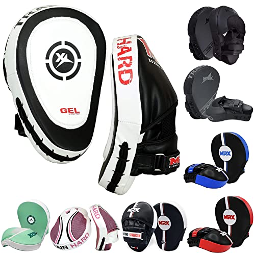 MRX Gel Tech Boxing Hook & Jab Pads MMA Focus Punching Mitts Training Thai Kick Strike Shield Curved Black/White - color: Black/White