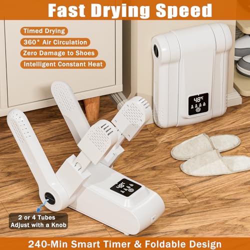 Boot Shoe Dryer - 3-4 Heat Settings, 360° Rapid Drying, Auto Shut-Off & Timer for Sneakers, Work Boots, Gloves - color: White -4 Poles