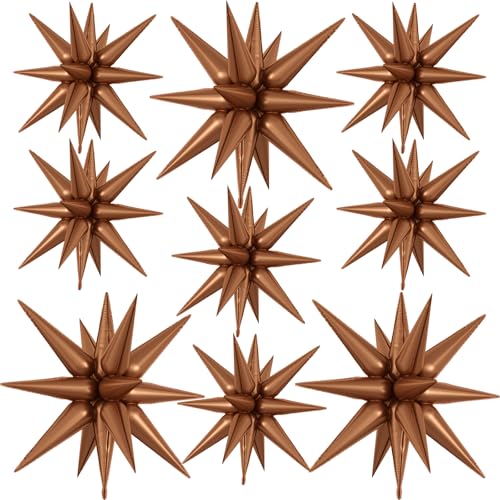 9Pcs Brown Star Balloons, Large Explosion Spike Foil Balloons Party Decor - color: Brown