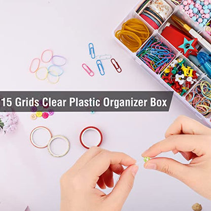 Exptolii 15 Large Grids Plastic Organizer Box with Dividers, 2 Pack Clear Compartment Container Storage for Washi Tapes Beads Crafts Jewelry Fishing Tackles, Size 11 x 6.3 x 2.2 in - size: 2x Large 15 Grids