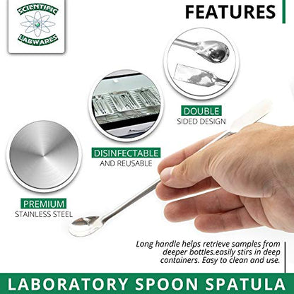 Laboratory Spoon Spatula Set - Long Handled Mixing & Measuring Equipment - Supplies for Labs, Sampling, Sculpting, Stirring, Making Makeup - Durable Stainless Steel - Set of 12 - size: 12 PC