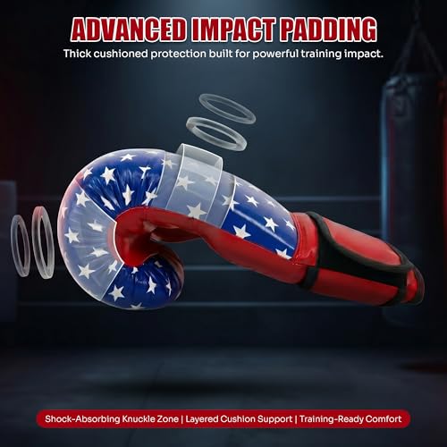 Boxing Gloves USA Flag Design for Men & Women 8oz-12oz – Muay Thai MMA Kickboxing Pro Training Sparring Gloves with Hook and Loop Wrist Support and Ventilation - size: 10 OZ