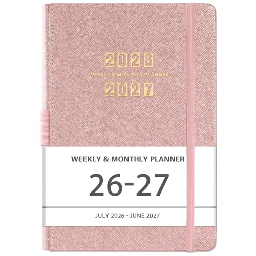 2026-2027 Planner - Academic Planner 2026-2027, 26-27 Planner Weekly and Monthly, 5.75" x 8.25", Jul. 2026 - Jun. 2027, Saffiano Leather with Thick Paper, Hardcover, Pen Holder, Back Pocket with Notes Pages - Rose Gold - color: Pink 2