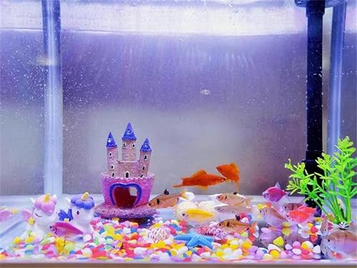 Cute Cartoon Aquarium Castle Decor, Pink Fairy Castle Ornament for Fish Tank, Small Fish Shrimp Hide Caves House Hideouts for Shrimp Crab Betta Cichlids Tank