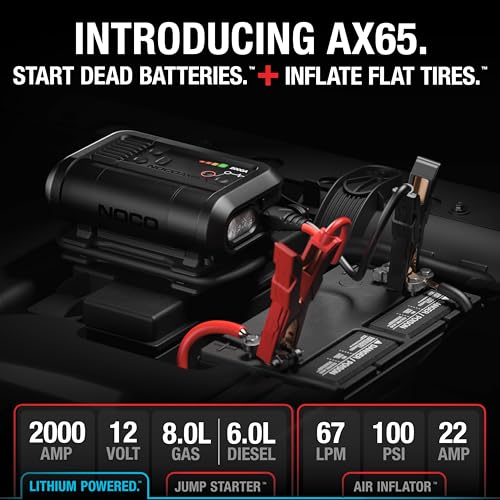 NOCO Boost Air AX65 2000A 12V Jump Starter, Air Compressor & Tire Inflator | 67 LPM, 2-Min Inflation, Spark-Proof & Reverse Polarity Protection, For Car, Truck, SUV, ATV, RV, 8.0L Gas & 6.0L Diesel