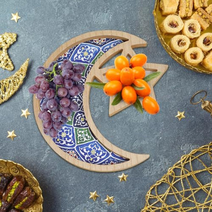 Wooden Eid Mubarak Dessert Tray, Star and Moon Tray Ramadan Serving Tray, Ramadan Decorations for Table Islam Muslim Party Festival Party