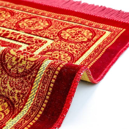 Muslim Prayer Rug, Soft Plush Thin Islamic Prayer Mat, Janamaz, Sajada, Praying Carpet, Islamic Gift for Men & Women, Islamic Mat, Bordeaux, Eid & Ramadan Gift with Prayer Beads, 26x43 inch - color: Bordeaux-pilgrim