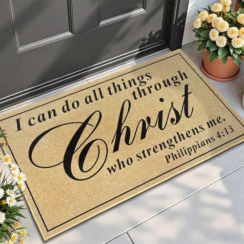 Welcome Mat for Front Door Christian Doormats for Outdoor Entryway 17"x30" - color: Brown Do