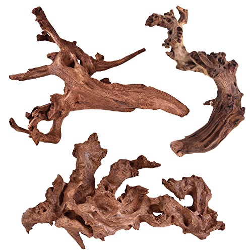 majoywoo Natural Driftwood for Aquarium Decor Fish Tank Decor Reptile Decor | Assorted Driftwood Branch, Natural Driftwood for Aquascaping and Reptile Decor - size: Mopani Driftwood 6 to 10 Inch (Pack of 3)