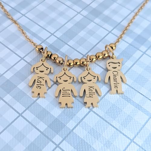 Handmade Family Necklace- Custom Jewelry with Baby, Kids and Pet Names, Personalized Family Charms, Unique Gift for Parents, Engraved Kid Pendants, Customizable Birthstone - color: White gold color