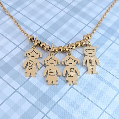 Handmade Family Necklace- Custom Jewelry with Baby, Kids and Pet Names, Personalized Family Charms, Unique Gift for Parents, Engraved Kid Pendants, Customizable Birthstone - color: Rose gold color