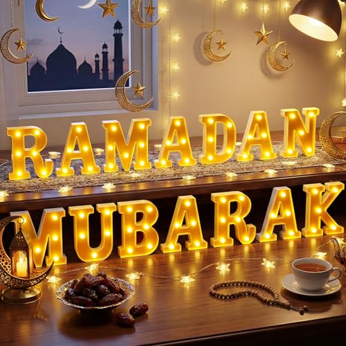 Aurelema Sukkot Large LED Letter Sign LED Lights Battery Powered Table Decoration for Party Gift Tabletop Decoration(Glossy Ramadan) - size: 8.27 inches, style: Glossy Ramadan