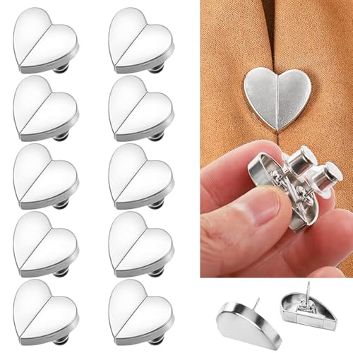 Ouliget Heart-Shaped Seamless Magnetic Buckle,No Sewing Detachable Curtain Closure,Multi-Use Pinless Magnetic Pins Headscarf Clips for Scarves Dress DIY Craft,10 Pairs