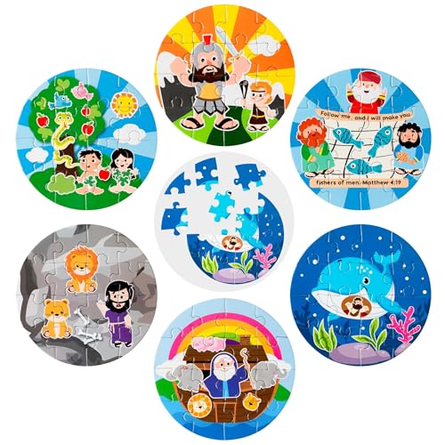 Haooryx Bible Story Jigsaw Puzzles - 12 Pcs Noah's Ark & Jonah and The Whale Cute Religious Cartoon Bible Story Challenging Jigsaw Puzzle for Kids Learning Educational Toys Family Activity Game Nights - style: Bible Story