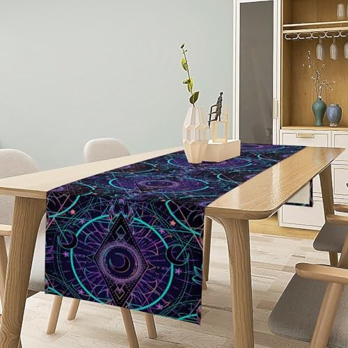 Geometry Moon Phase Table Runner,Boho Moonlit Garden Witchy Gothic Hippie Kitchen Table Decoration for Holiday Party Study Living Bedroom Dresser Cabin Cafe Wedding Decor 13×36in