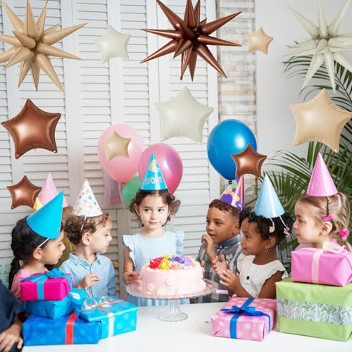 Cream Caramel Brown Star Balloons,16Pcs 22/18/10 Inch Foil Neutral Decor - color: Cream Caramel Brown