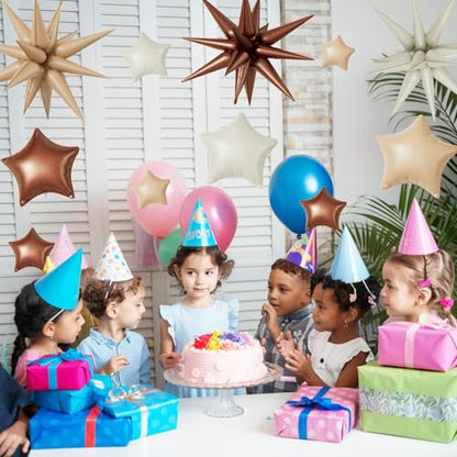Cream Caramel Brown Star Balloons,16Pcs 22/18/10 Inch Foil Neutral Decor - color: Cream Caramel Brown