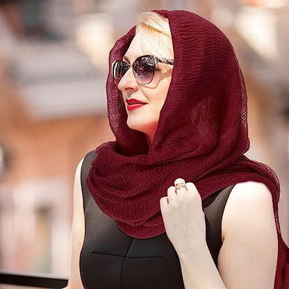 Geyoga 6 Pcs Women Scarf Shawl Hijab Scarves Cotton Crinkle Hijab for Women Blend Shawl Crinkle Wrap Head for Seasons - color: Dark Colors