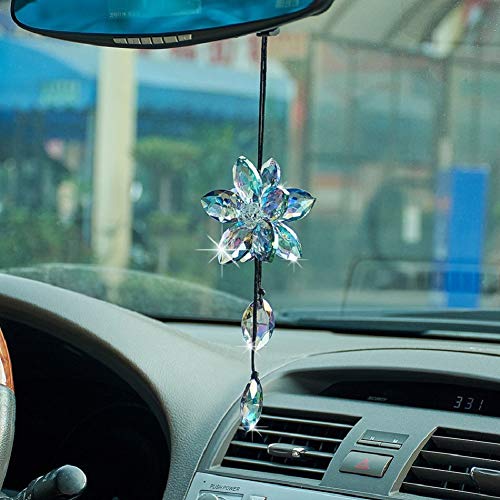 Crystal Flower Rear View Mirror Pendant Car Hanging Ornament Lucky Accessory, Colorful - color: Colorful