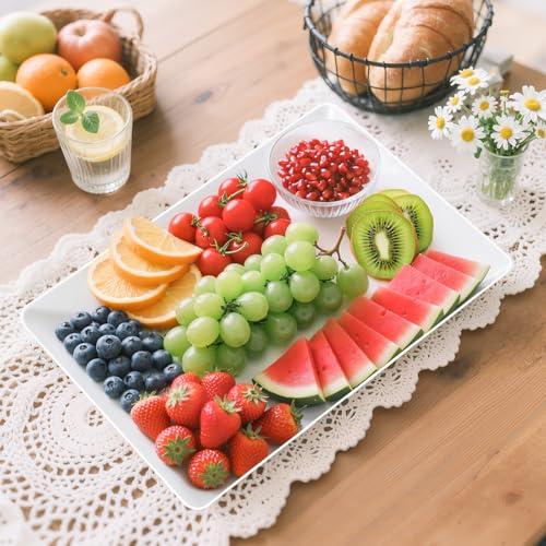 6-Pack Serving Tray for Parties, Serving Platter in 3 Sizes for Entertaining, Food Display, Plastic Trays for Cookies, Stackable Rectangular Platters for Family(White)