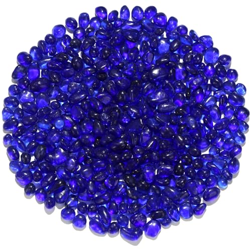 QYGL Cobalt Blue Clear Glass Pebbles, 0.55 lb Sea Glass Stones for Vase Fillers | Tumbled Transparent Glass Gemstones for Fish Tank Gravel, Aquarium Rocks, DIY Crafts, Plant Pots, Wedding & Home Decor - color: Cobalt Blue