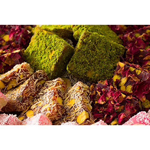 Cerez Pazari Turkish Delight Pistachio and Hazelnut with Fantastic Rose & Pomegranate Flavour Experience in Luxury Large Gift Box 500g | Assorted Gourmet, Sweet Vegan Traditional Lokum (16-20 Pcs) - size: 17 ounces