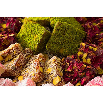 Cerez Pazari Turkish Delight Pistachio and Hazelnut with Fantastic Rose & Pomegranate Flavour Experience in Luxury Large Gift Box 500g | Assorted Gourmet, Sweet Vegan Traditional Lokum (16-20 Pcs) - size: 17 ounces