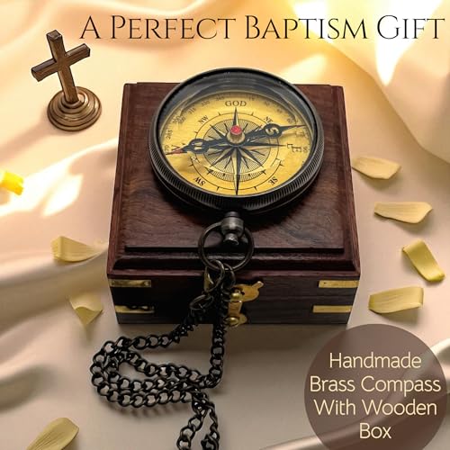Trust Lord Compass – Religious Brass Compass Gift with Bible Proverb Engraved – Christian Inspirational Gift for Men, Faith-Based Graduation, Birthday, Gift for Son, Holy Gift - style: Trust Lord - Brown Locket