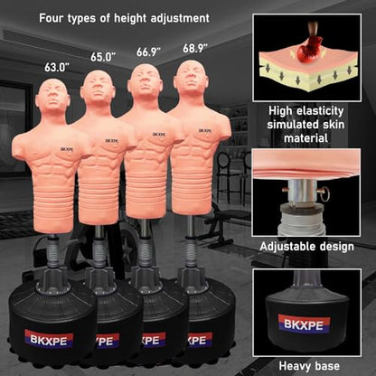 Adjustable Punching Dummy – Freestanding Silicone Punching Bag with Telescopic Height, Stable Large Base for Adults, Boxing, Kickboxing, MMA & Home Gym Training - color: Beige