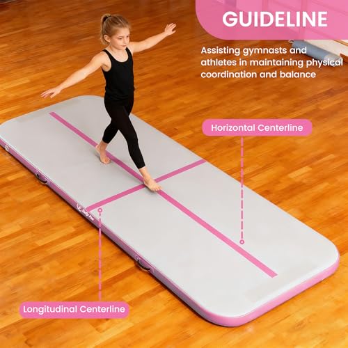 Inflatable Gymnastics Mat 6.6ft/10ft Air Tumble Track Training Mat 4/8 inches Thick Tumbling mat with Electric Pump for Home Use/Tumble/Gym/Training/Cheerleading/Water/Yoga - color: Pink, size: 10ft*3.9ft*8in