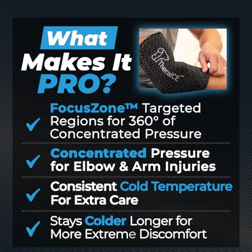 TheraICE Elbow Ice Pack Compression Sleeve for Injuries | Reusable Arm Gel Cold Pack Wrap | Tennis Elbow & Golfers | Calf Tendinitis Pain Relief | Shin Splints | FocusZone Extra Cooling | Women & Men - color: PRO Shadow Black, size: Large/X-Large