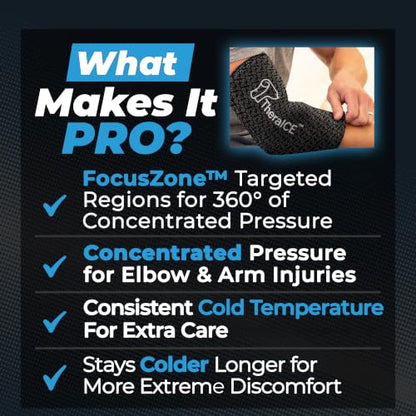 TheraICE Elbow Ice Pack Compression Sleeve for Injuries | Reusable Arm Gel Cold Pack Wrap | Tennis Elbow & Golfers | Calf Tendinitis Pain Relief | Shin Splints | FocusZone Extra Cooling | Women & Men - color: PRO Shadow Black, size: Large/X-Large