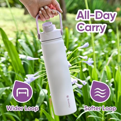 KEWIXY 24 oz Insulated Water Bottle, 2-in-1 Lid, Straw & Spout with Protected, Leak Proof, Keep Cold, Stainless Steel, Metal, Reusable, Handle, for Travel, Gym and School, 2 Lids, Pale Mauve - color: Pale Mauve, size: 24 Ounces