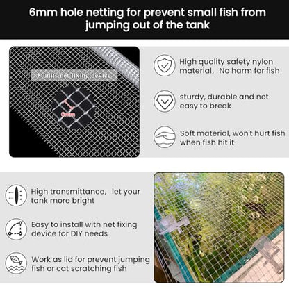 DIY Aquarium Hood 8pcs Aquarium Fish Tank Hood Screen Cover net Clip Holder and 2.15 Feet X 1.73 Feet Aquarium lid top net Kits Suitable for Rimless and rimed Tank