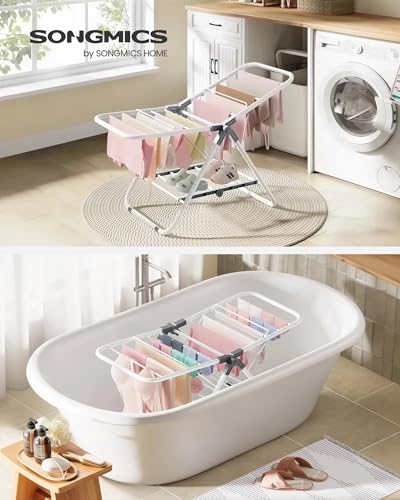 SONGMICS Small Clothes Drying Rack, Foldable 2-Level Laundry Drying Rack, Space-Saving, for Small Clothes, Towels, Bathroom, Balcony, 17.3 x 39.8 x 19.7 Inches, Cloud White ULLR504W01