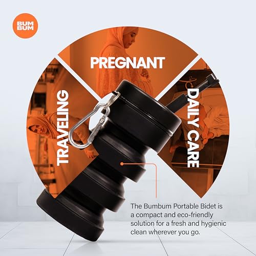 BumBum Expandable Bidet Bottle | Portable Handheld Travel Bidet for Freshness | Hygiene & Postpartum Care, Leak-Proof Design for Perineal Care | Ideal for Travel & Outdoor, 300ML Capacity - Black