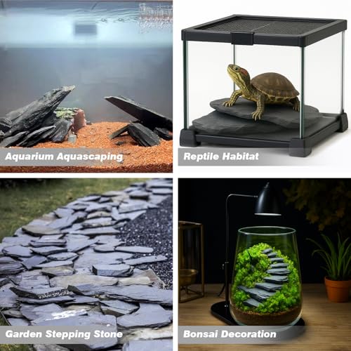 Unocho Natural Slate Stone Reptile Basking Platform Rocks 20lb Tortoise Habitat Flat Rocks for Aquarium Amphibian Vivariums Paludarium Garden Landscaping and Model Railroad(2-8 inches) - size: 20LB(2-8 inches)