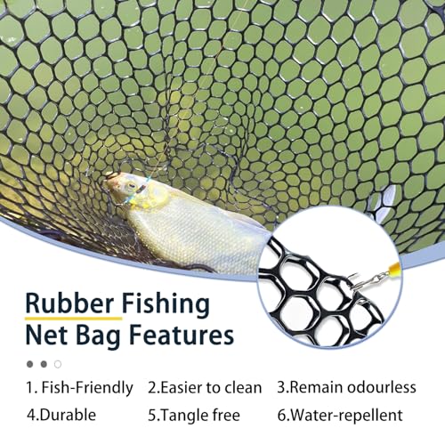 Telescoping Metal Lock Fishing Net Blue Aluminum Alloy Rubber Fish Net - Adjustable Length Lightweight Foldable Large Fishing Net with Handle Collapsible Extendable Fishing Accessories - color: Blue:3-section pole|upgraded metal lock|length:64.5"