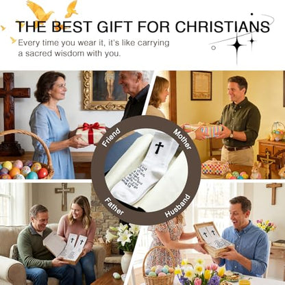 3 Pairs Christian socks Prayer socks Birthday Gifts for Dad,Men Husband Grandp Fathers Day Christmas - color: Joshua 1:9 - White